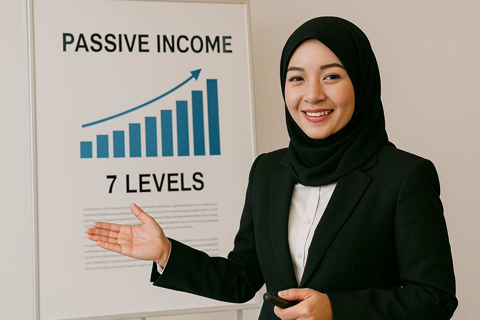 Model bertudung memberikan presentation